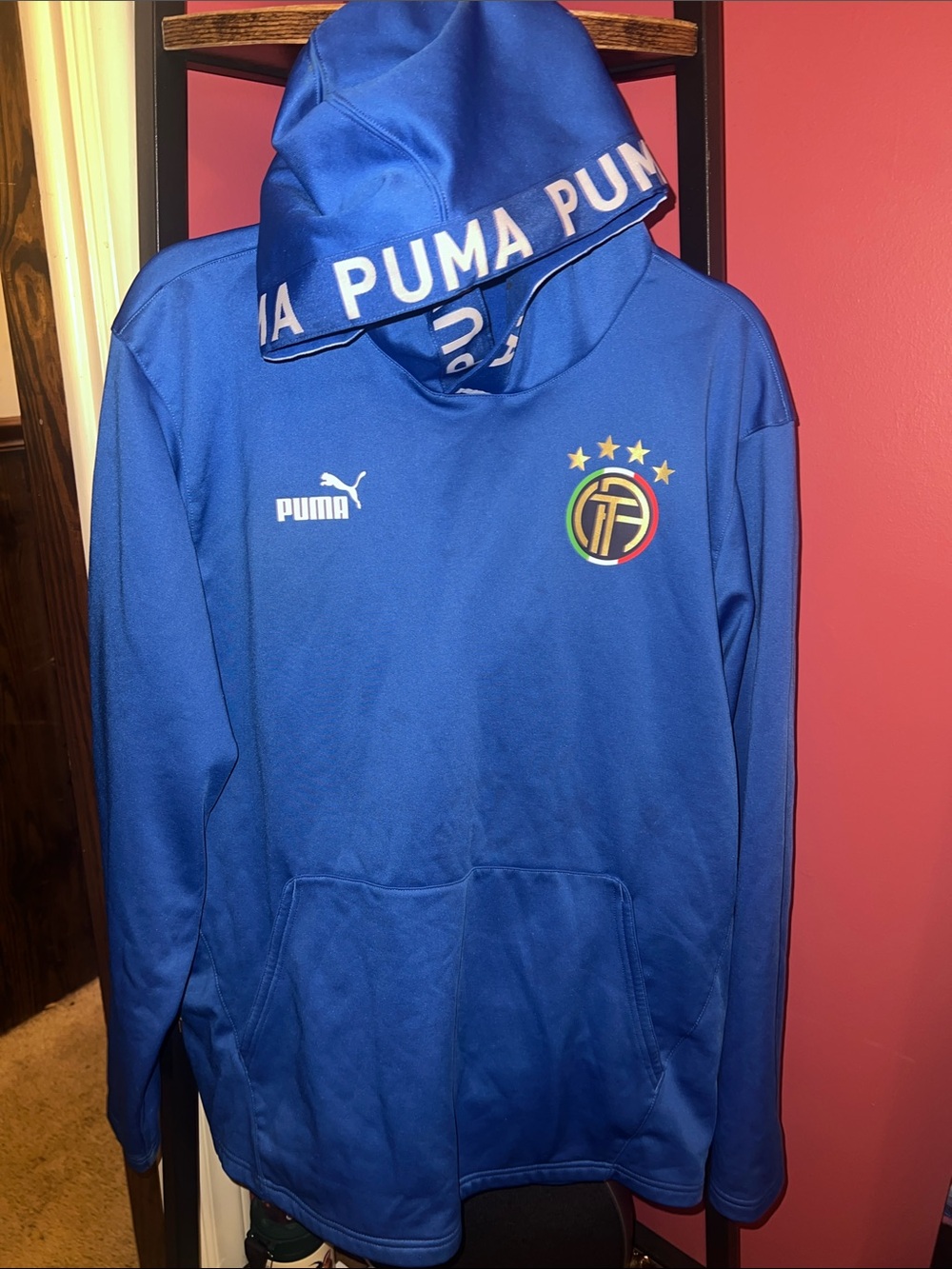 Puma Men's Royal Blue Crewneck Pullover Hoodie with Team Crest